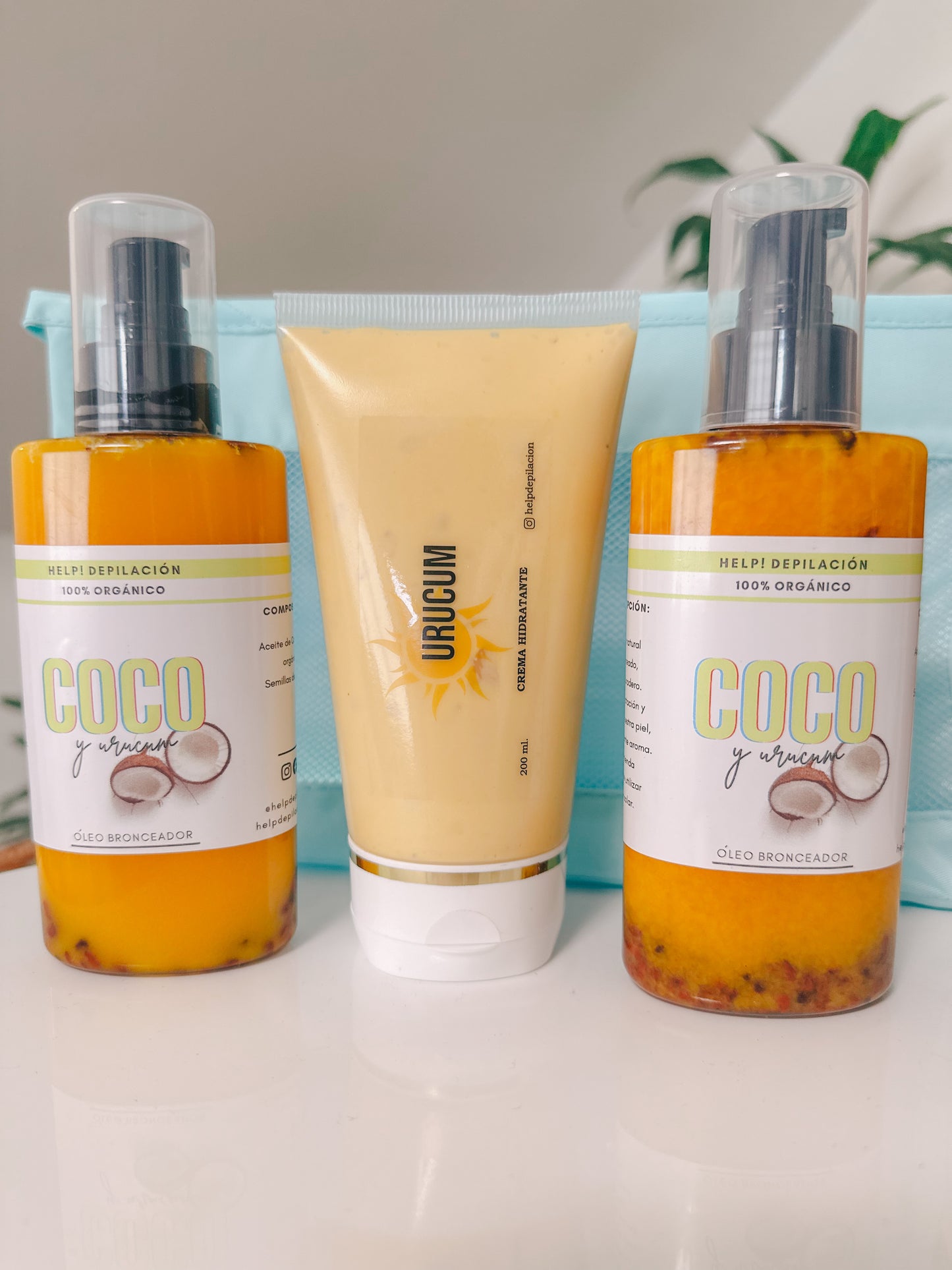 2 óleo coco orgánico + crema hidratante urucum + neceser de regalo