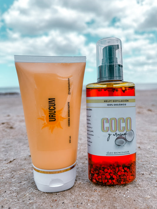 Óleo bronceador coco orgánico  + Crema hidratante urucum
